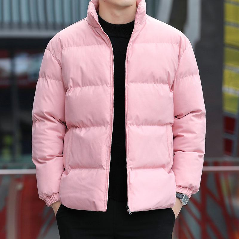 Simple Stand-up Collar Cotton-padded Jacket for Boys' Winter College Cotton-padded Jacket, Thickened Warm Solid Color Bread Jacket