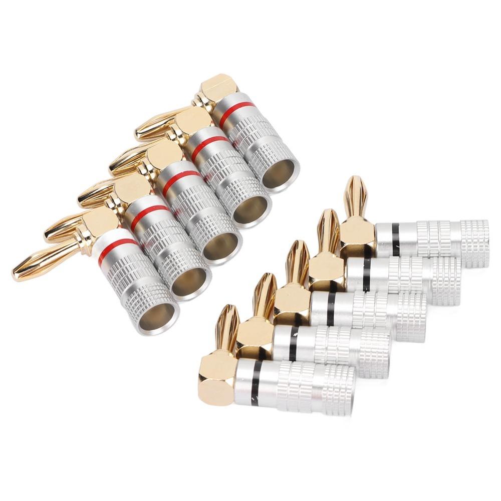 10PCS 24K Copper Gold Plated 90 Degree Right Angle Banana Plugs for 4mm Speaker Cable Sound Jack