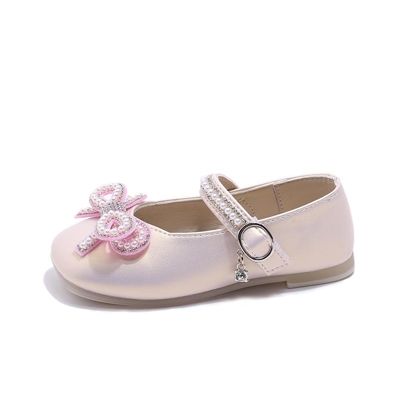 2024 Новые туфли Мэри Джейн для девочек на вечеринку, свадьбу, шоу, милый бант, стразы, жемчуг, однотонные детские модные кожаные туфли, повседневные