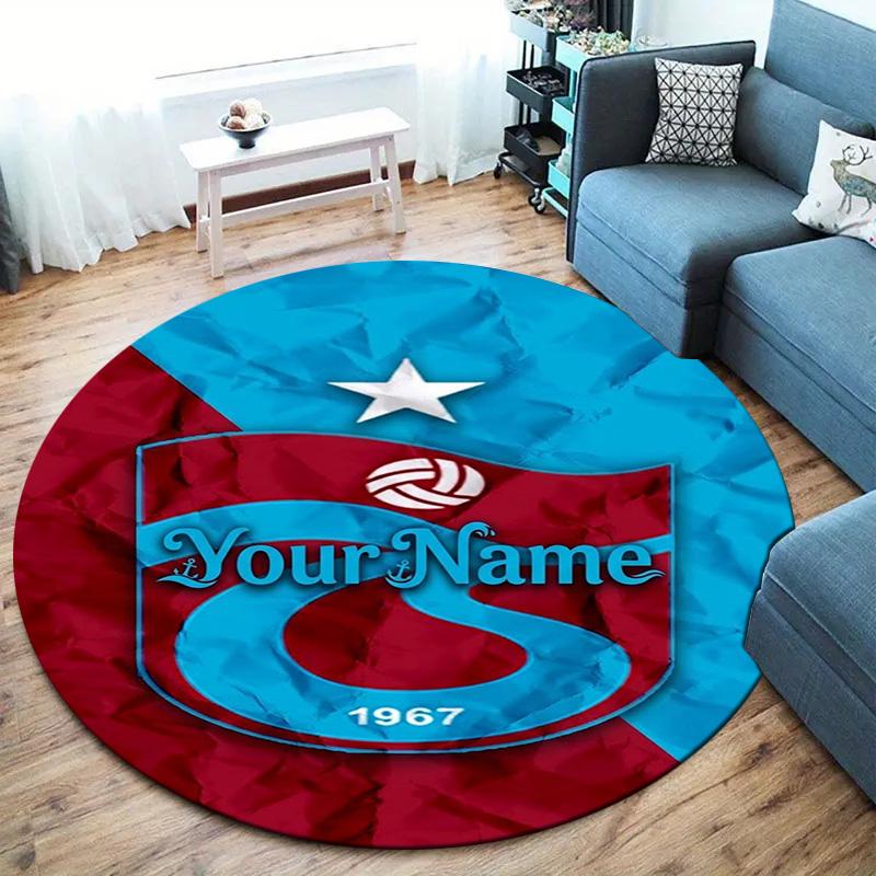Star Soccer Emblem Custom Name Round Area Rug Carpet Rug For Living Room Bedroom Sofa Playroom Decor Nonslip Floor Mat