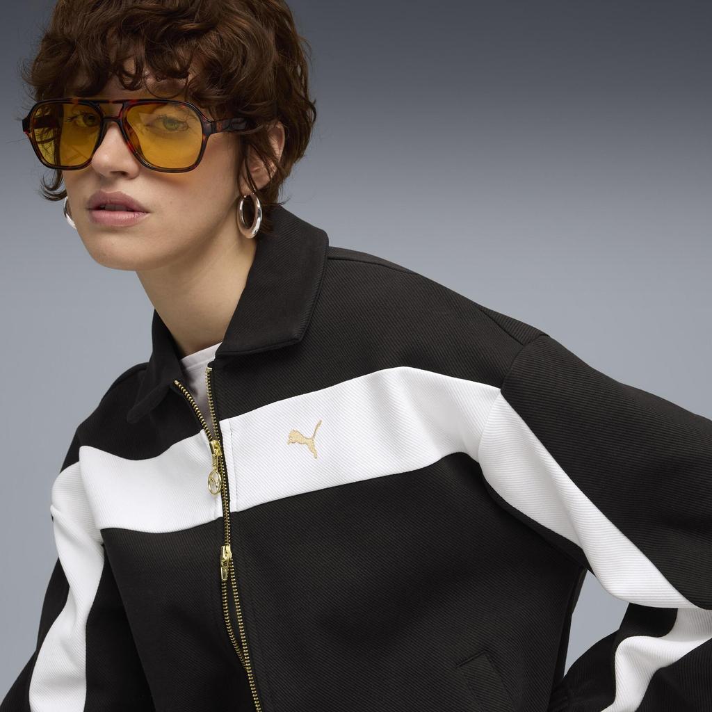 Puma T7 Удобная Универсальная Спортивная Повседневная Куртка Colorblock Укороченная Куртка на Двойной Молнии с Маленьким Логотипом Женская Черная