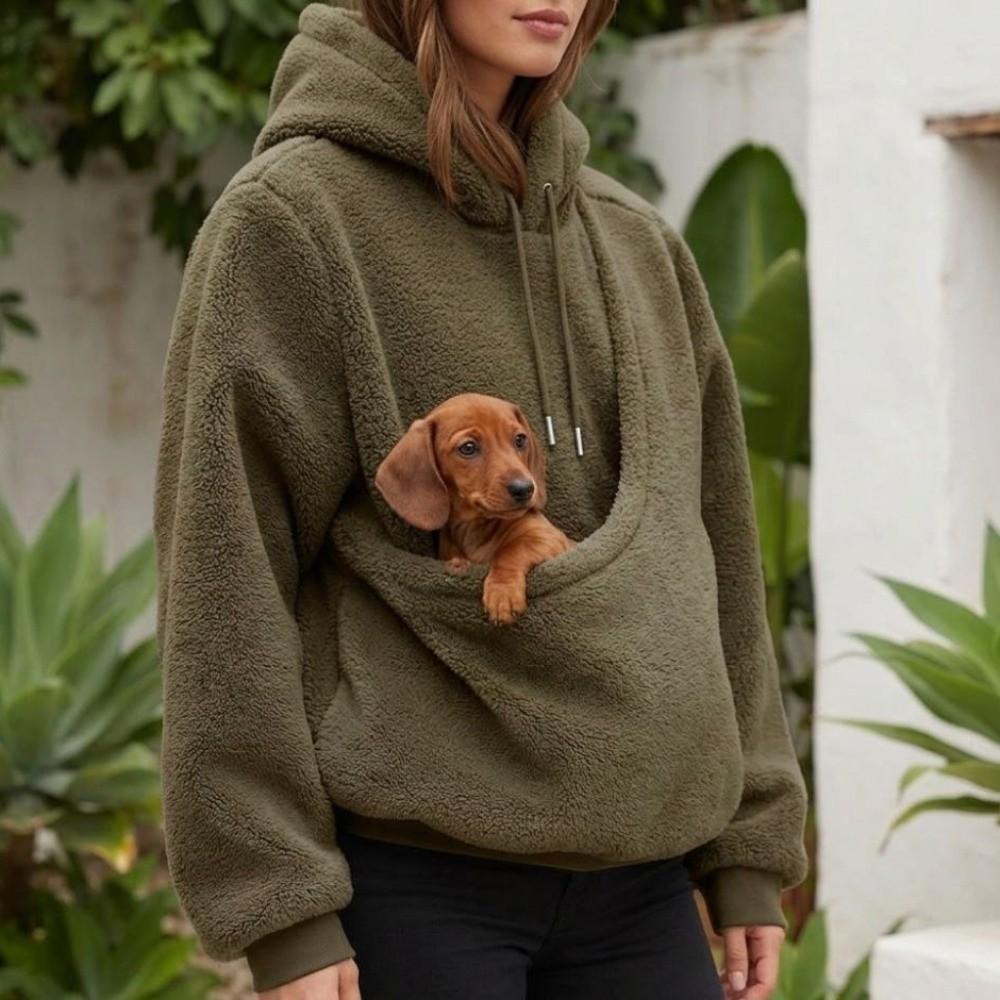 Soft Plush Cat Pocket Sweatshirt Animal Pouch Hooded Sweatshirt Cat Dog Bag Carrier Winter Outdoor