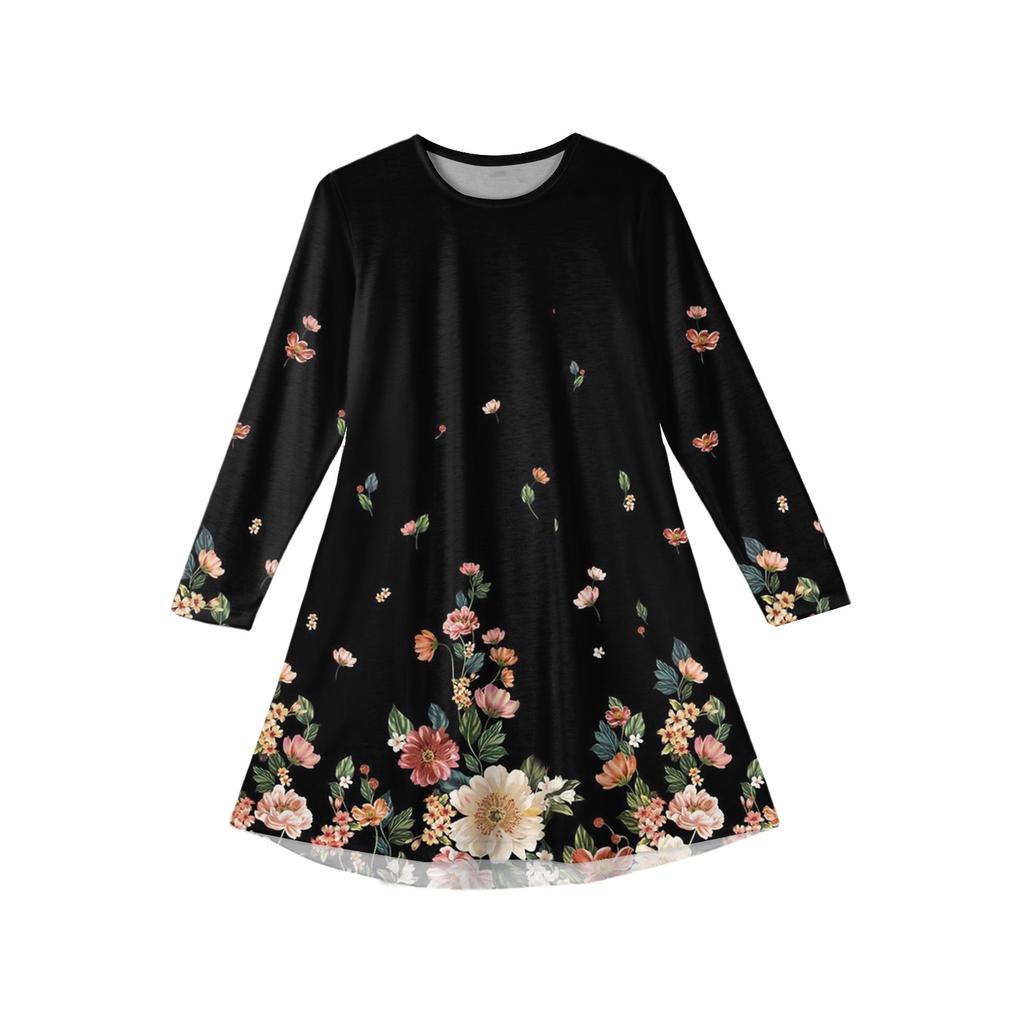 Girls' Long Sleeve Dress - Color Pocket Dress