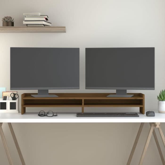 VidaXL Monitor Stand Honey Brown 100x24x16 Cm Solid Pine Wood 813992