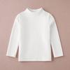 Kids' White Fleece-Lined Cotton Base Layer T-Shirt - Long Sleeve, Mid-Neck, Unisex, Thick and Warm.