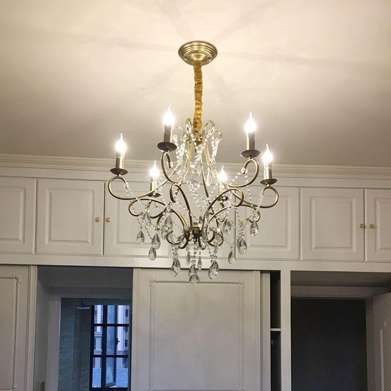 Гостиная, спальня, хрустальная ретро-золотая креативная люстра для столовой, современный и минималистичный свет