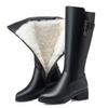 Winter Boots Female Genuine Leather Wool Warm High Boots Women Large Size Non-slip Rhinestone Women's Boots