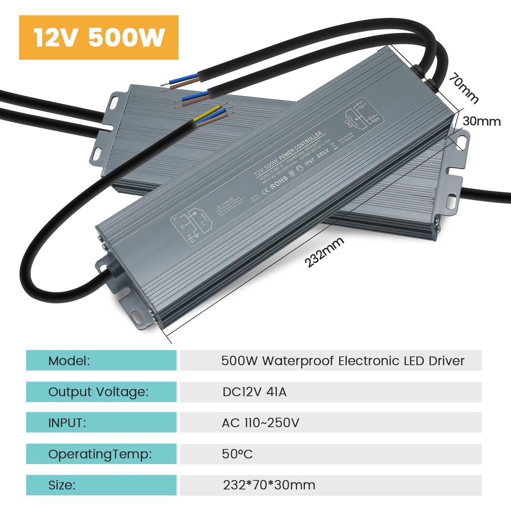 2/1Pcs Outdoor LED Power Supply AC110V-250V To DC12V 24V IP67 Waterproof LED Driver Lighting Transformer 36W 200W 300W 500W 600W