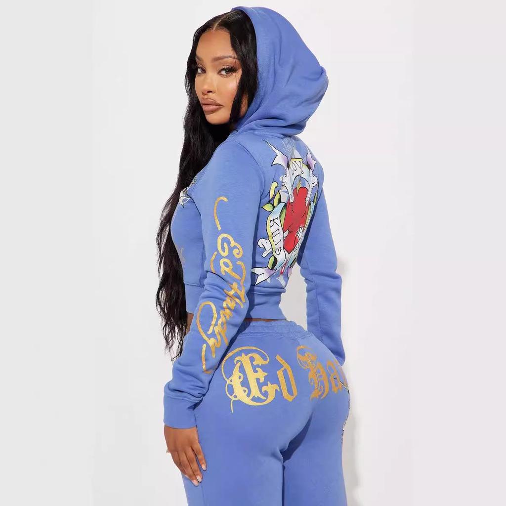 Женский костюм с принтом в европейском и американском стиле весна/осень 2024 г.