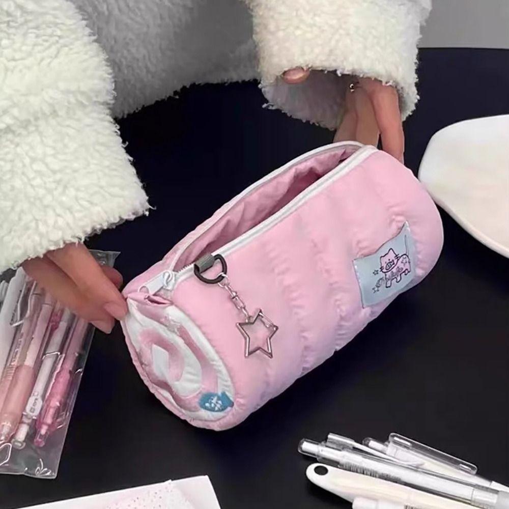 Pink Pen Bag Soft Touch Storage Bag Multifunctional Pencil Case  School Office
