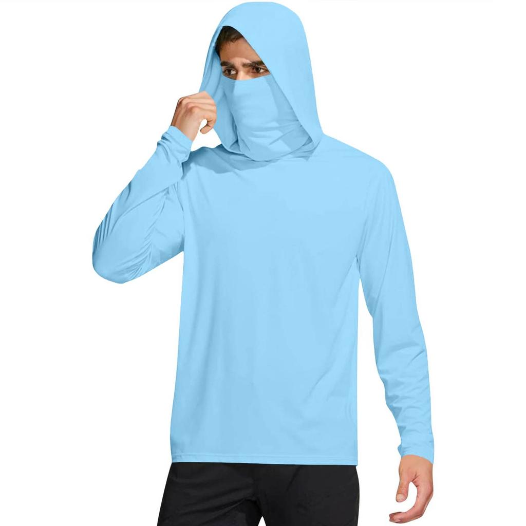 Мужская рубашка с маской, легкая, с длинным рукавом, с капюшоном, для походов, рыбалки