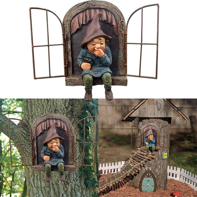 Эльф За Дверь Озорной Гном Садовая Статуя Обниматель Деревьев Уличный Декор Двора Восхитительная Скульптура