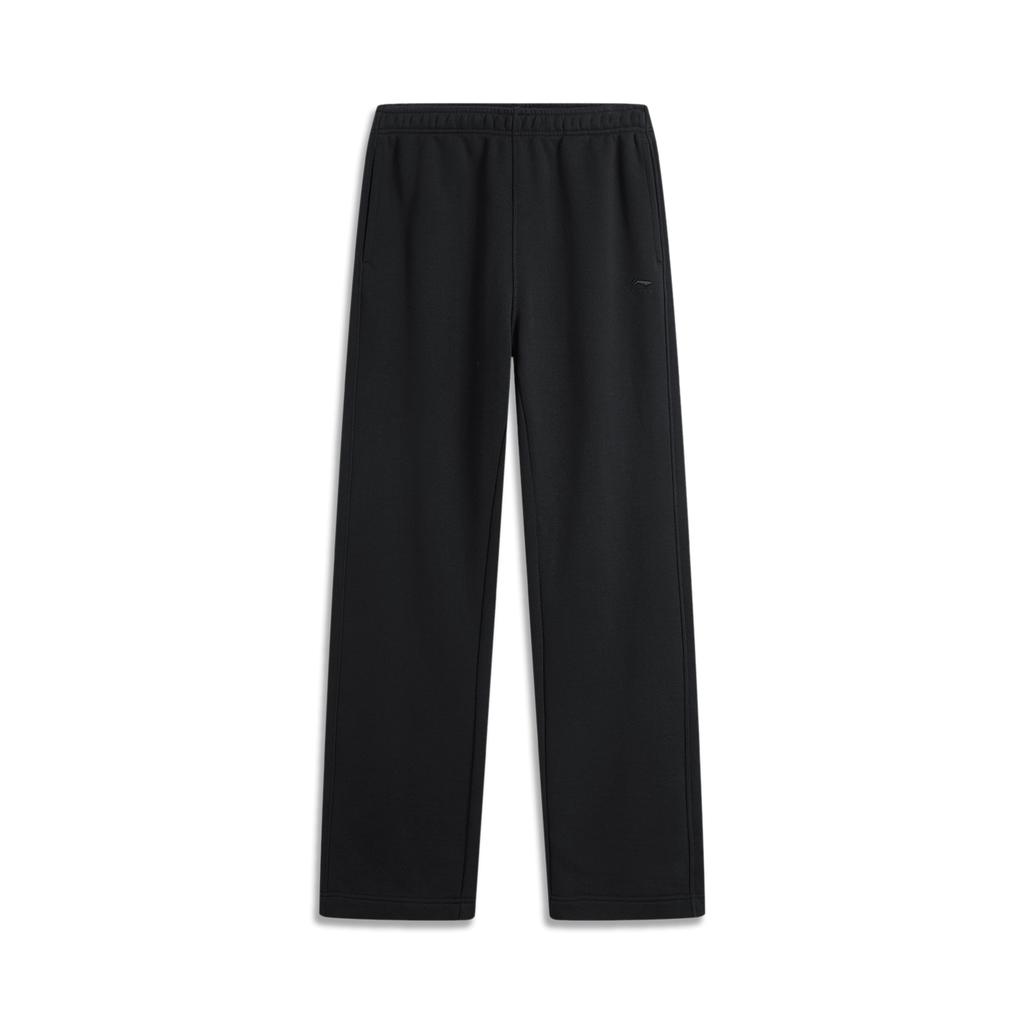 Li Ning Sports Lifestyle Series Solid Color Mid Waist Comfortable Breathable Straight Leg Casual Pants Men Bottoms Black AKLU615-1