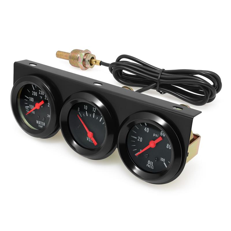 3in1 Water Temp Gauge With Sensor 52MM Oil Pressure Gauge Volt Meter 12V Kit Car Triple Gauge Car Modification Gauge Black/Chrom