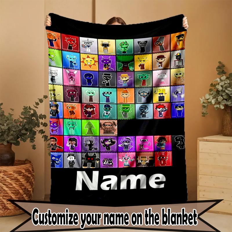 Custom Name Personalized Sprunki Game Print Blanket, Home Decor, Bedroom, Sofa, Camping, Couch, Gifts for Birthday Christmas