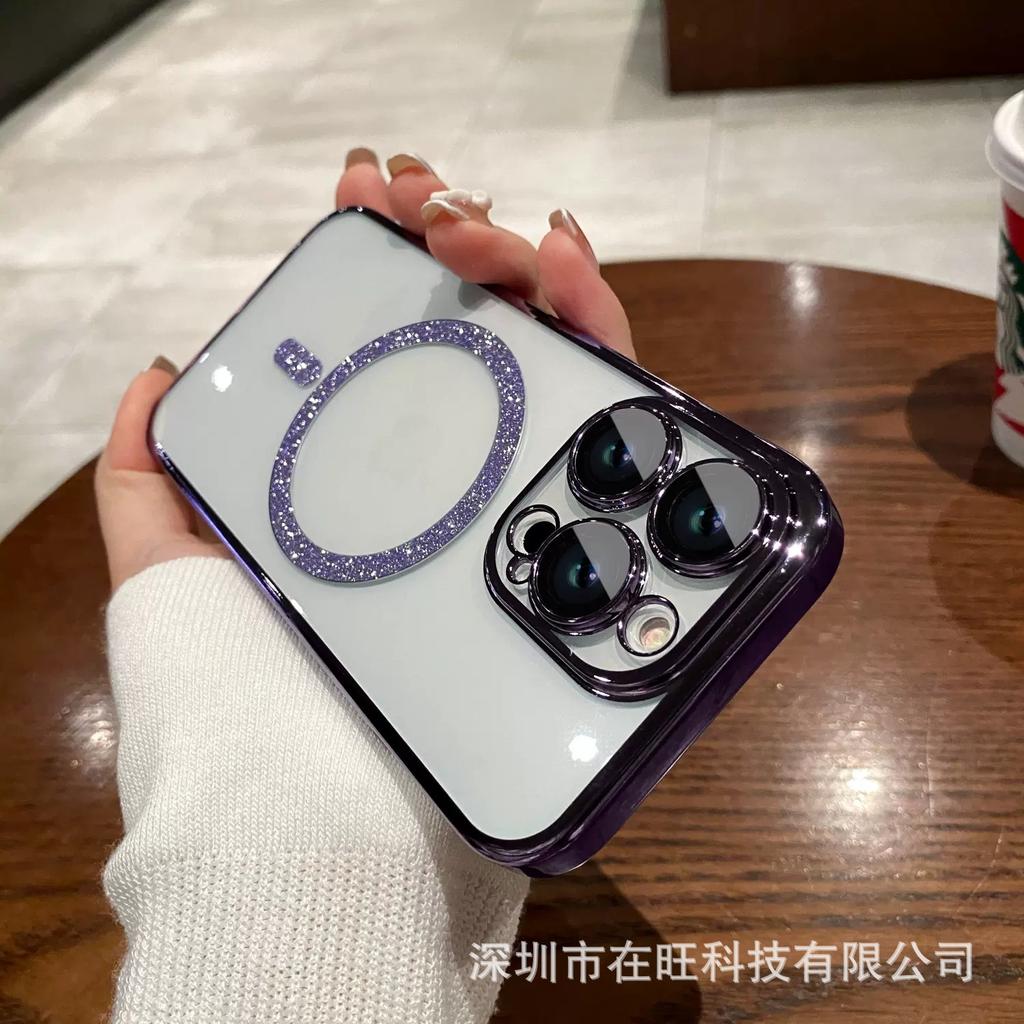 Применимо к iPhone15PROMAX блестящий алмазный магнитный жесткий чехол для мобильного телефона Apple 14 продвинутое ощущение 13 высокая прозрачность PC защитный чехол