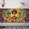 A colorful Mexican Day of the Dead flower and candle decorated garage door banner, polyester, suitable for Halloween