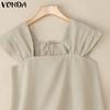 VONDA Женские блузки с квадратным вырезом, повседневные плиссированные топы с коротким рукавом
