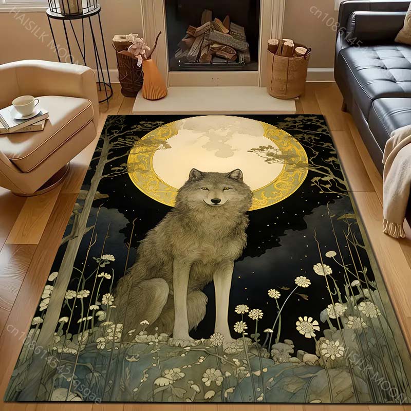 1PC Wolf Mythical Painting Carpet for Living Room Bedroom Sofa Doormat Decor Area Rug Non-slip Floor Mat Machine Washable