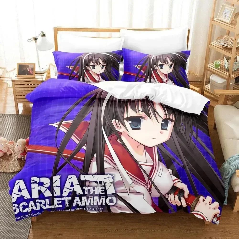 New Aria The Scarlet Ammo Bedding Set Cartoon Anime Three-Piece Set Adult Kid Bedroom Duvet Cover Sets 3D Print Kawaii Anime