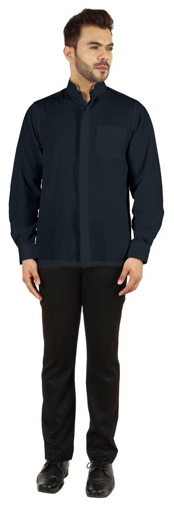 BestMan Однотонная рубашка с длинным рукавом для мужчин с двойной планкой на пуговицах спереди и китайским воротником