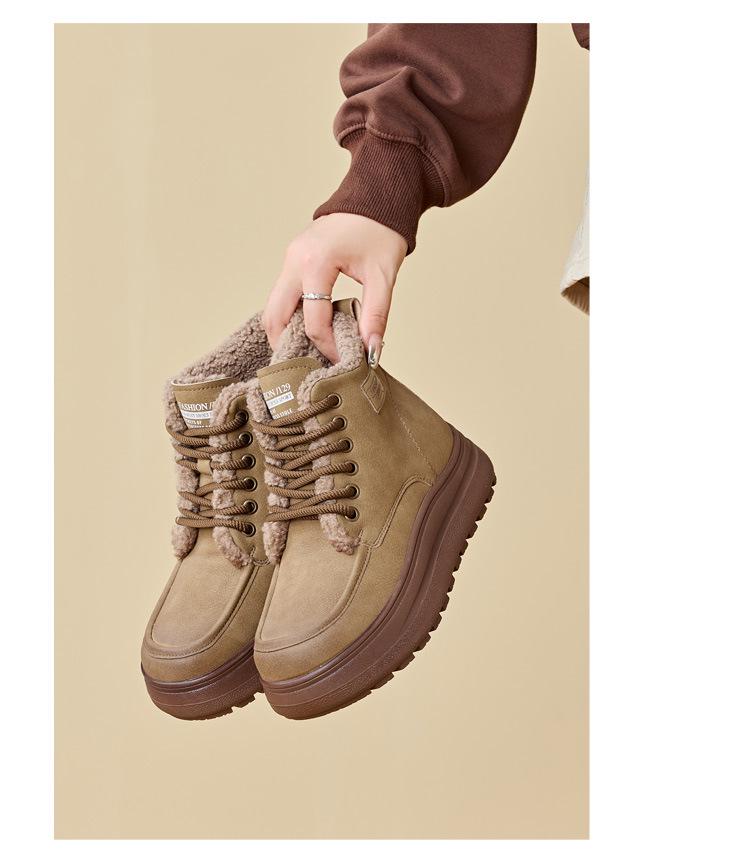 Женские нескользящие ботинки из овчины для снега осень/зима 2024 года: Теплые, толстые бархатные, ретро-хлопковые, короткие меховые сапоги на толстой подошве