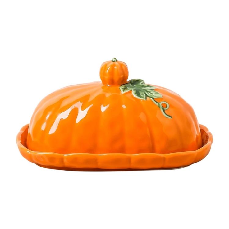 Covered Butter Container Pumpkin Table Tray, Lidded Table Piece for Home Cooks, Hosts, Fall Dining Table And Small Servings Daily Use