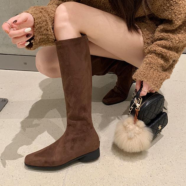 Версия из коровьей кожи~ Кожаные сапоги на толстом каблуке в стиле ретро с молнией сзади Женские замшевые тонкие сапоги Высокие сапоги Рыцарские сапоги Длинные сапоги