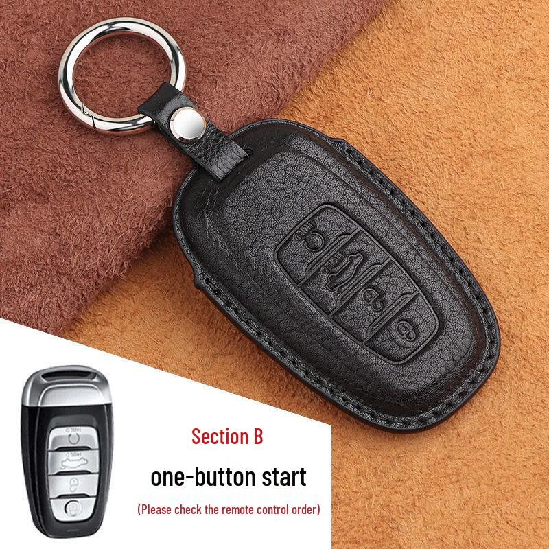 Premium Leather Key Case for Hongqi H5, HS5, HS7, and H9 - High-End Car Key Shell with Buckle
