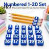 Classroom Organization Tools 30Pcs Numbered Pencil Cap Labels, 1-30 Numbers Topper Decoration, Student Tags Students Clips, Reusable Charms for School