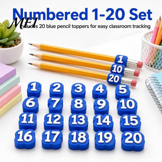 Classroom Organization Tools 30Pcs Numbered Pencil Cap Labels, 1-30 Numbers Topper Decoration, Student Tags Students Clips, Reusable Charms for School