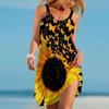 Летнее пляжное платье с подсолнухом для женщин, 3D-принт, сарафан для вечеринки, женская повседневная пляжная одежда без рукавов, женская одежда Traf