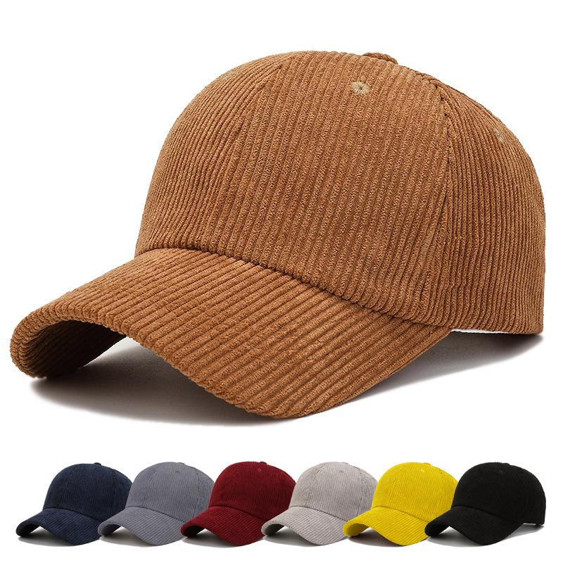 Corduroy baseball cap men's and women's autumn and winter new solid color cap thermal visor fashionable simple hat
