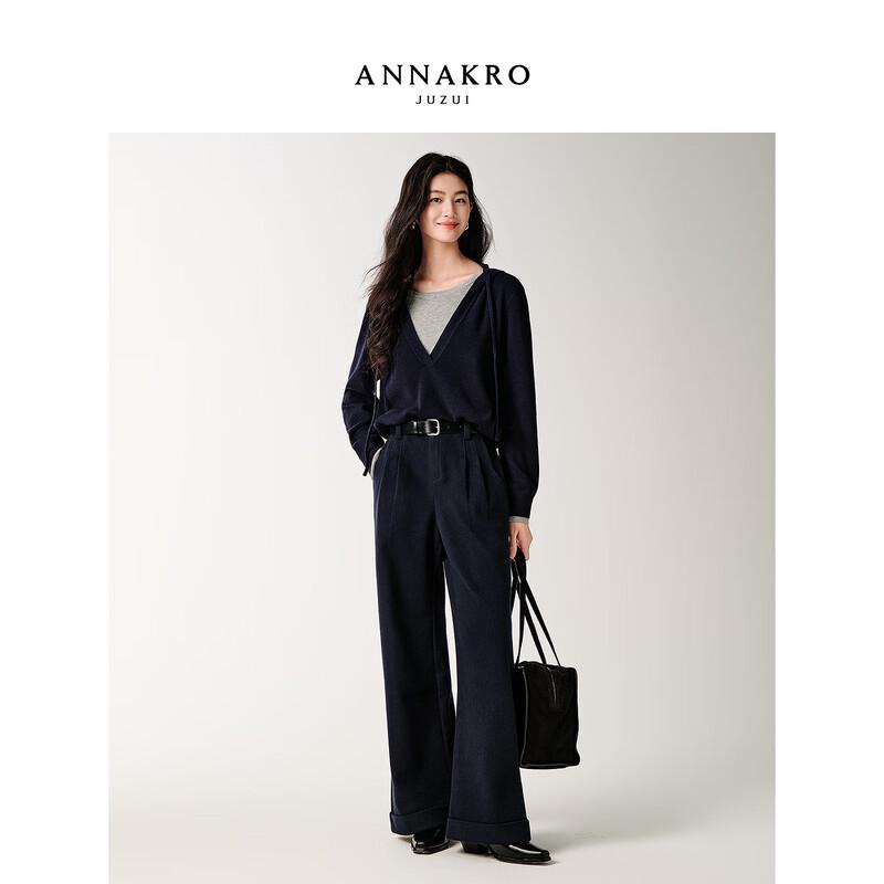 Jiu Zi Anna Co. Women's Loose Fit Pleated Straight-Leg Casual Pants