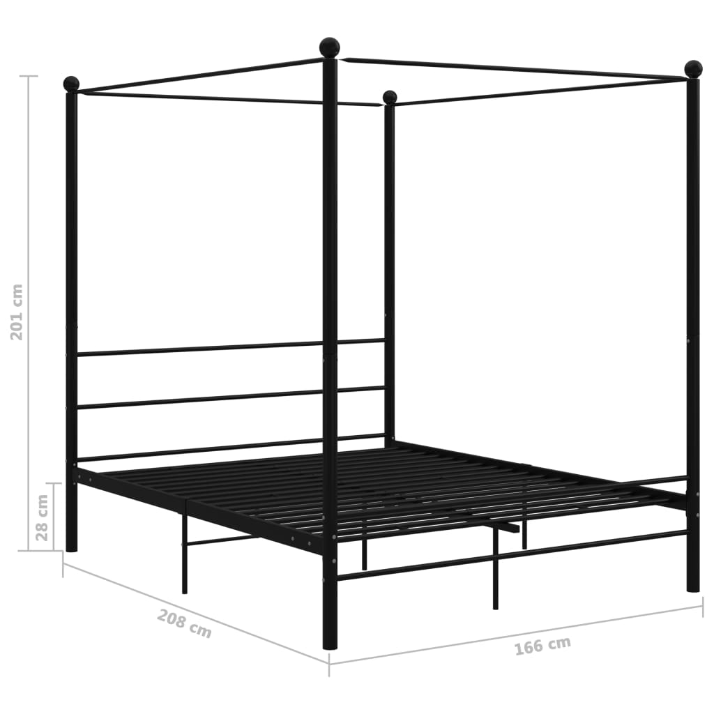 Black Metal Loft Bed 160x200 cm