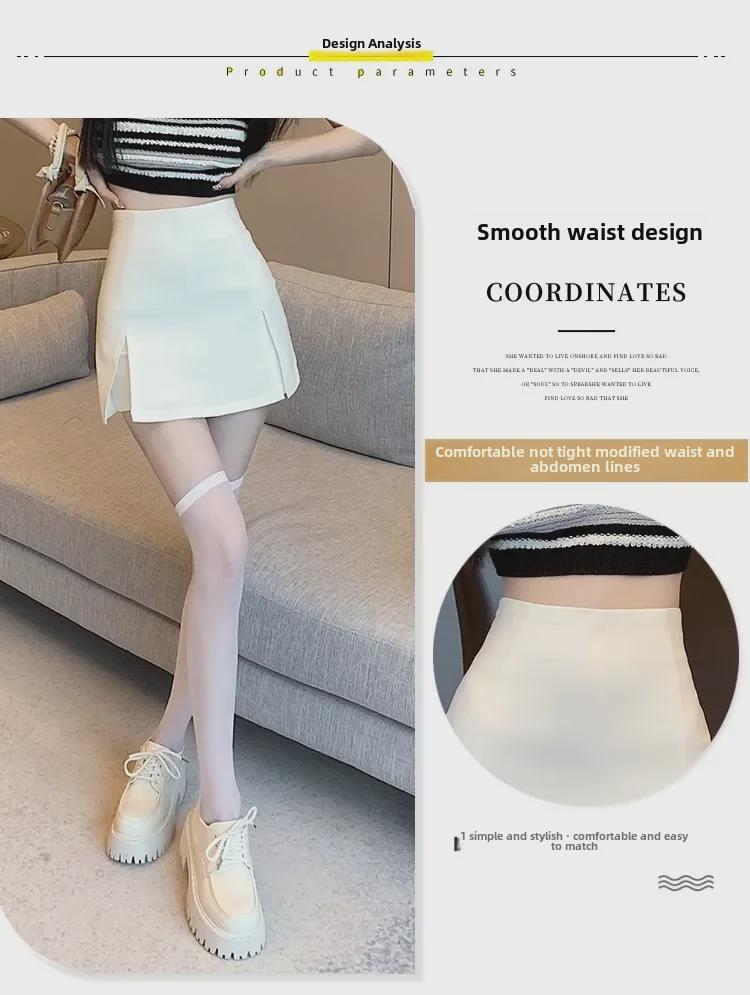 Женская белая юбка А-силуэта с разрезом и высокой талией - летняя короткая юбка, маленький размер, дизайн, защищающий от воздействия окружающей среды