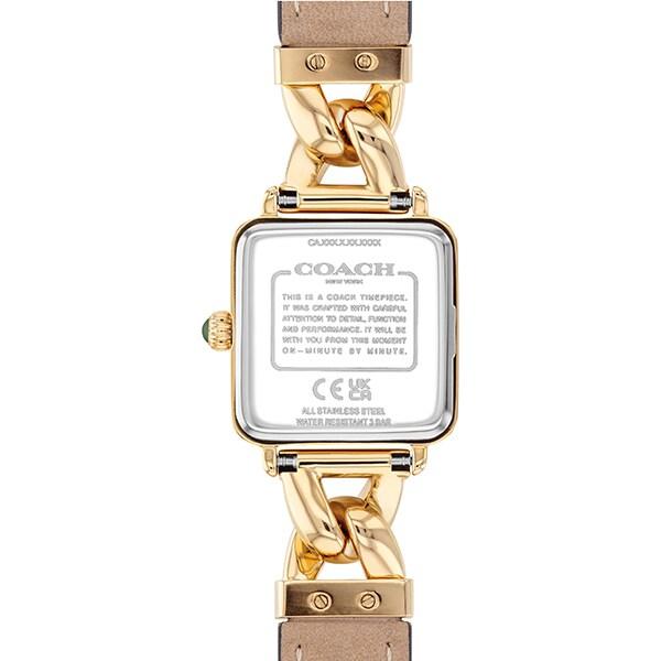 Coach CASS 22mm Gold Green Leather Strap 14504557 Wrist Watch