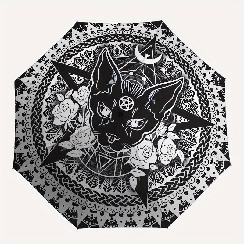 Mandala, Black Cat themed Eight rib Automatic Folding Umbrella Is Suitable for Both Men and Women, Making It A Perfect Christmas and Valenti