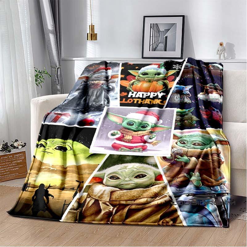 Kawaii Yoda flannel blanket is soft and warm, suitable for bedrooms, living rooms, bedside tables, travel, picnics, and other