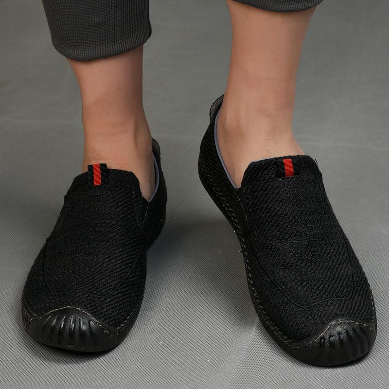 Мужские туфли-лодочки с одной педалью из говяжьего сухожилия, мягкая подошва, повседневная обувь из дышащего парусинового материала, льняные туфли с низким верхом, шапочки