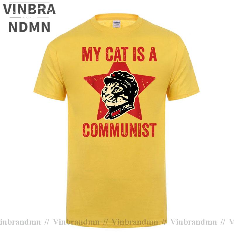 My Cat Is A Communist Print Tshirt Vintage Funny Cat Lover Sayi T Shirt Starling Stalin Streetwear Hipster Casual Fashion Shirt