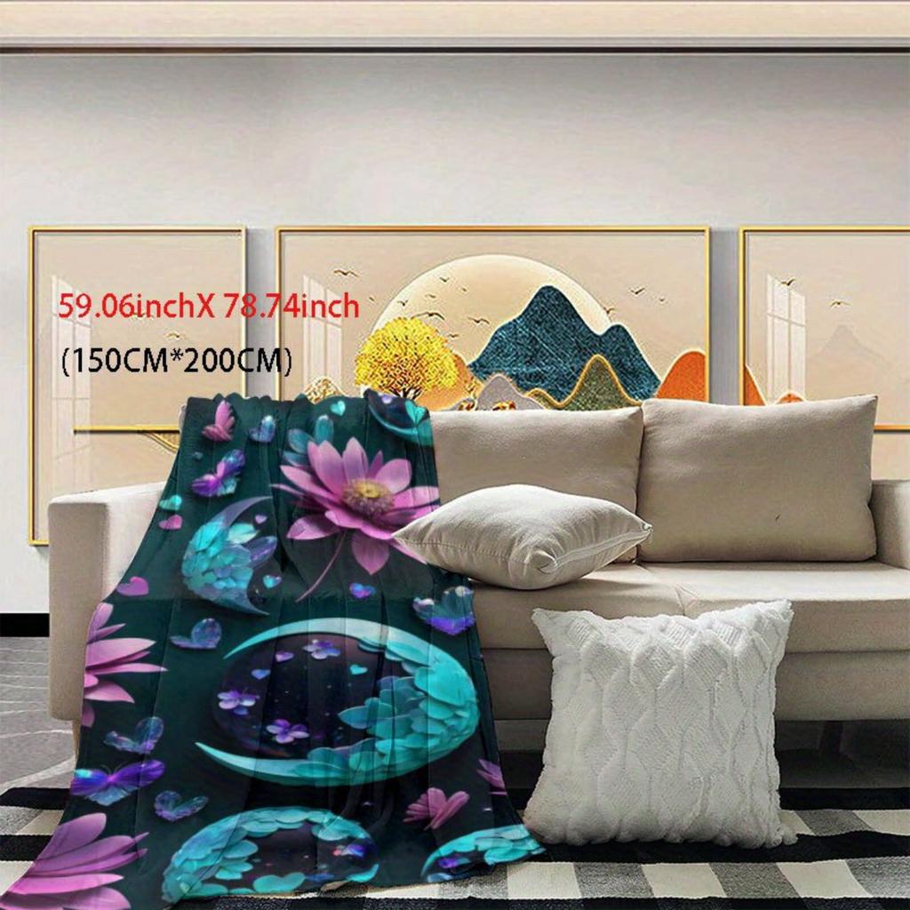 Lotus patterned flannel blanket - soft and warm, suitable for sofas, beds, chairs, camping, and as a festival gift for family