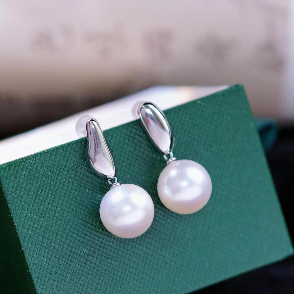 DIY S925 Sterling Silver Stud Earring Mounts for 9-13mm Round Pearls - Fashionable Silver Earrings 22309.