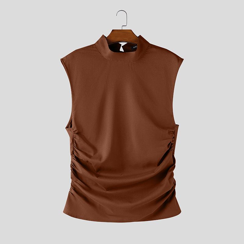 INCERUN Мужские облегающие повседневные майки без рукавов с воротником-стойкой и эластичной талией, скрученные