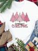 (Asian Size) Tree Trend Cute New Year Festival Women Print Holiday Tee Top Merry Christmas Casual Lady Short Sleeve Fashion Graphic T-shirts