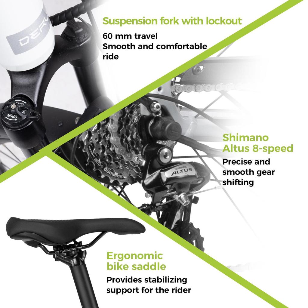 Electric Bike DERUIZ Quartz 28'' 250w Motor City Ebike - 48V 13.4Ah Battery Up to 161km Range, Hydraulic Brakes, Torque Sensor, 8 Speed, White