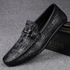 Fashion Italian Handmade Shoes Genuine Leather Black Formal Shoes Casual Loafers Men's Crocodile Pattern Fashion Check Moccasins Shoes