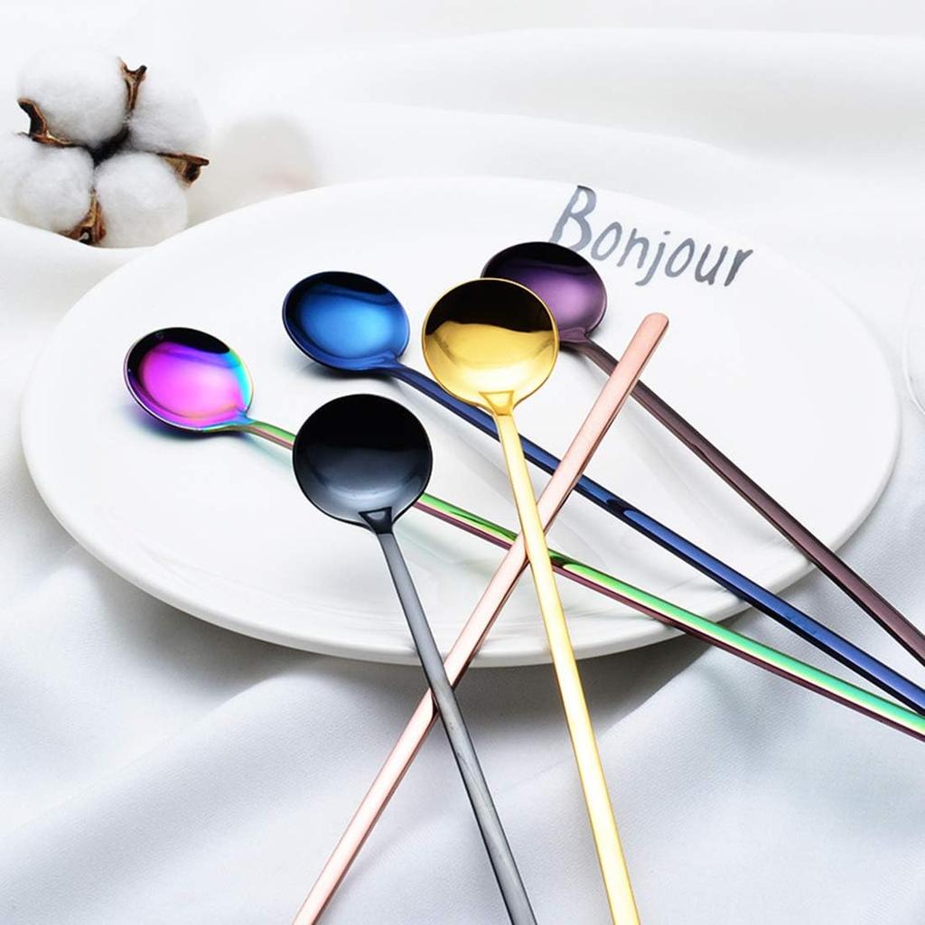 Long Handle Spoons 9.45-Inch Stainless Steel Spoon 6PCS (Silver)