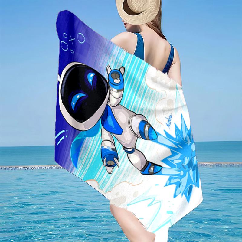 Space Adventure Astro Bot Microfiber Beach Towel, Lightweight And Quick-Dry, for Summer Travel, Beach Essential, Swimming Pool