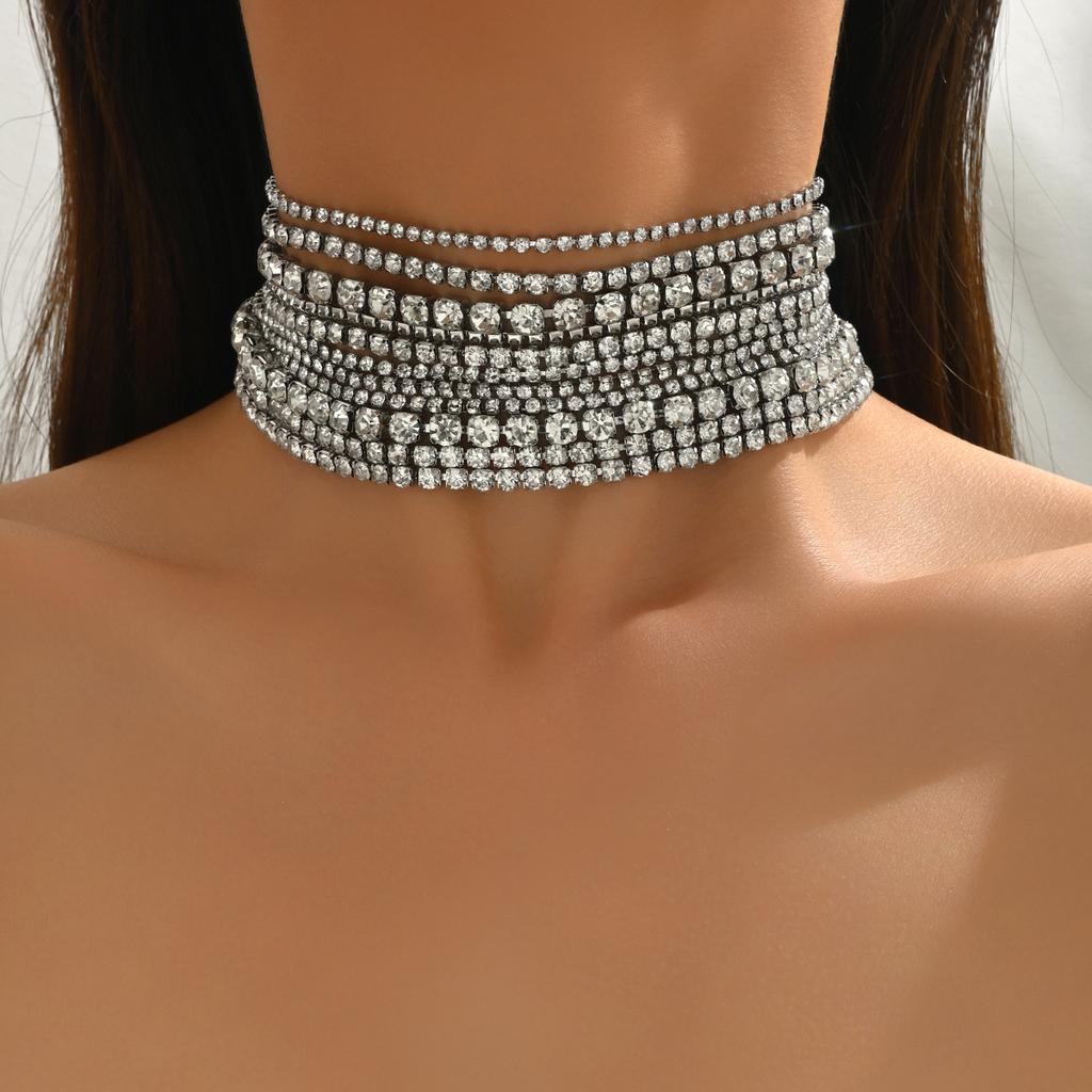 Diamond Studded Multi-layer Necklace, European and American Banquet Runway, Exaggerated Personality, Fashionable Trend, Necklaces for Women, Choker